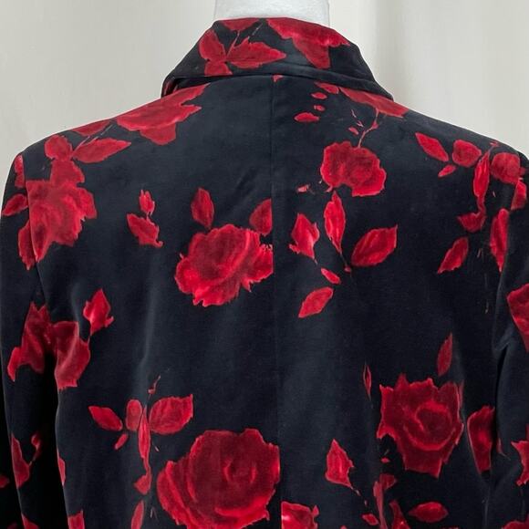 Talbots Black W Red Floral Pure Cotton Velvet Party Event Jacket NWOT Size 10 - Picture 6 of 12